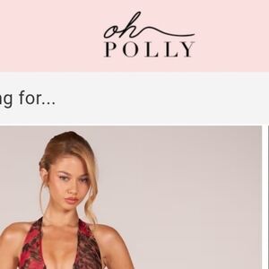 Oh Polly Red and Black Asymmetrical Halter Dress